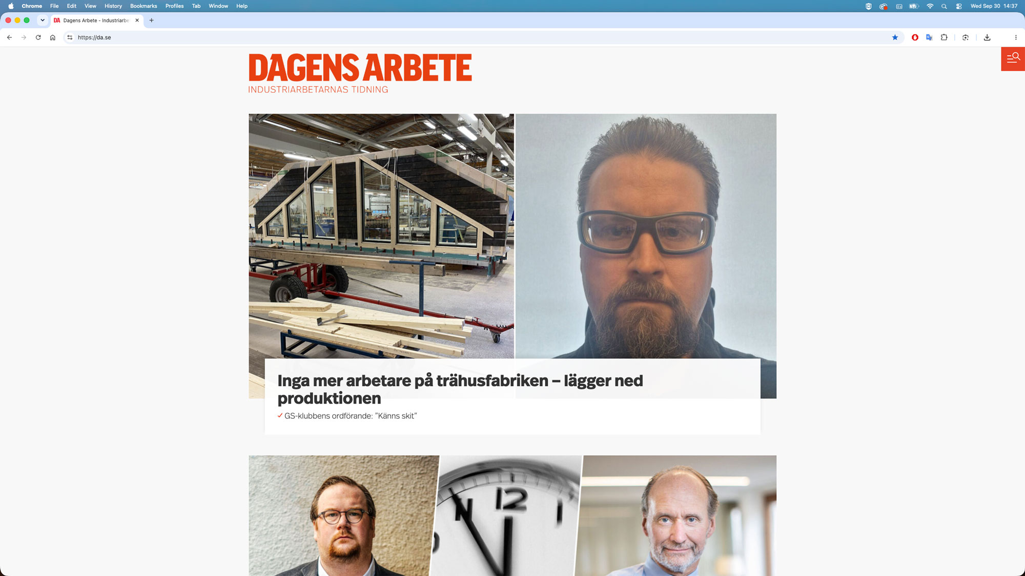 Skärmbild på startsidan av den gamla versionen av da.se.